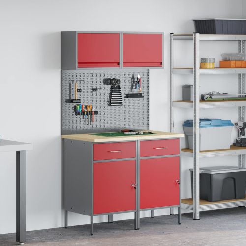Комплект работни шкафове с чекмедже с рафт 6 pcs Червено