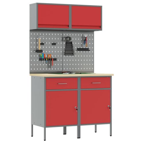 Комплект работни шкафове с чекмедже с рафт 6 pcs Червено