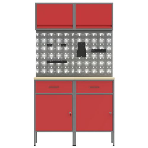 Комплект работни шкафове с чекмедже с рафт 6 pcs Червено