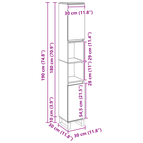 Шкаф за баня с рафт Черния дъб 30 x 30 x 190 см Инженерно дърво