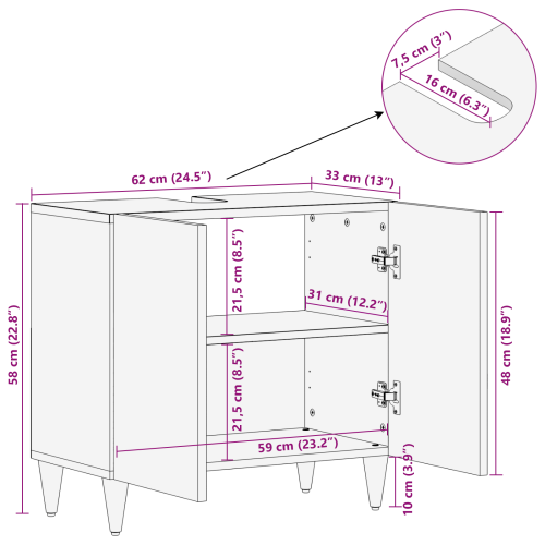Шкаф за мивка Меден кафяв 62 x 33 x 58 см Солидно мангово дърво
