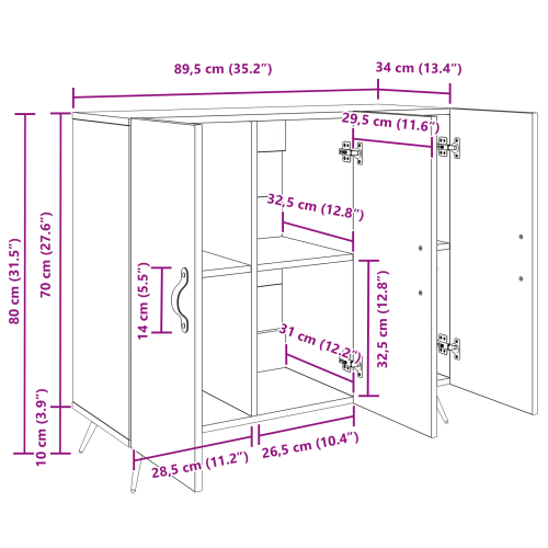 Служебен шкаф Старо дърво 89,5 x 34 x 80 см Инженерно дърво