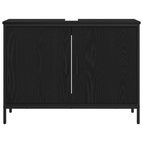 Комплект мебели за баня с рафт 4 pcs Черно Инженерно дърво