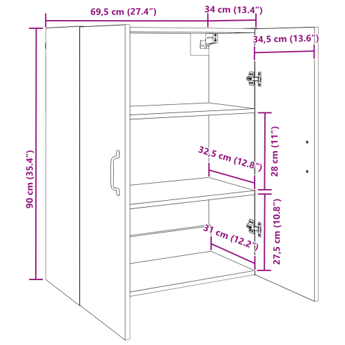 Стенен шкаф Черния дъб 69,5 x 34 x 90 см Инженерно дърво