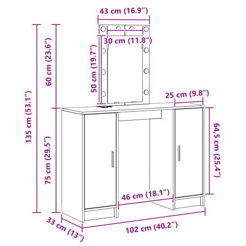 Тоалетка със съхранение Бяло 102 x 33 x 135 см Инженерно дърво