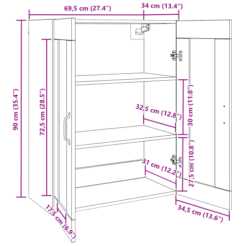 Шкаф за съхранение Черния дъб 69,5 x 34 x 90 см