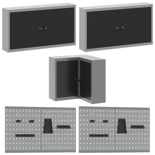 Комплект работни шкафове с чекмедже с рафт 12 pcs Черен и Сив