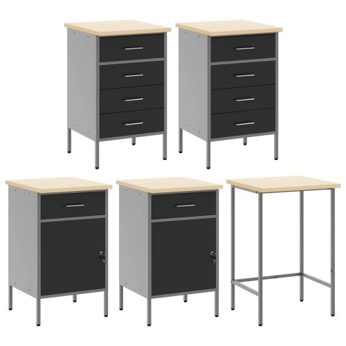 Комплект работни шкафове с чекмедже с рафт 12 pcs Черен и Сив