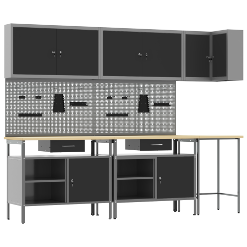 Комплект работни шкафове с чекмедже с рафт 10 pcs Черен и Сив