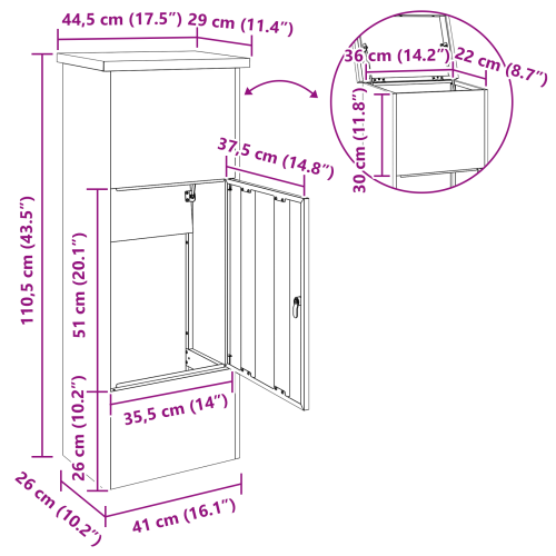Пощенска кутия за пратки Антрацит 44,5 x 29 x 110,5 см Стомана
