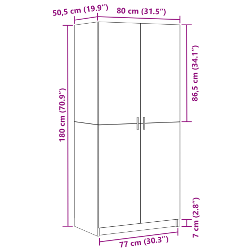 Гардероб с рафт Черния дъб 80 x 50,5 x 180 см Инженерно дърво