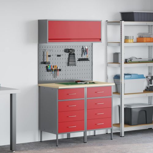 Комплект работни шкафове с чекмедже с рафт 5 pcs Червено