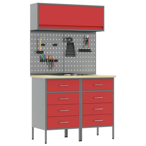 Комплект работни шкафове с чекмедже с рафт 5 pcs Червено
