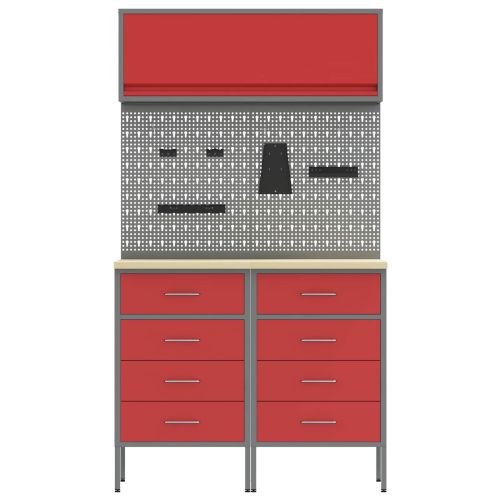Комплект работни шкафове с чекмедже с рафт 5 pcs Червено