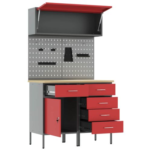 Комплект работни шкафове с чекмедже с рафт 5 pcs Червено
