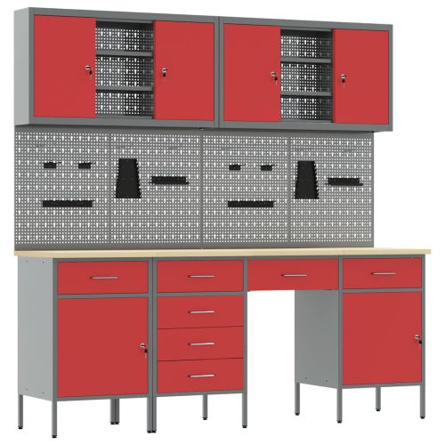Работен кабинет 10 pcs Червено Инженерна дървесина и стомана
