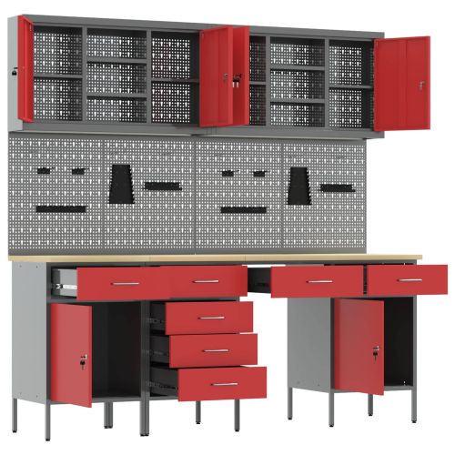 Работен кабинет 10 pcs Червено Инженерна дървесина и стомана