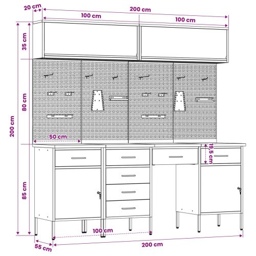 Комплект работни шкафове с чекмедже с заключване 10 pcs Червено