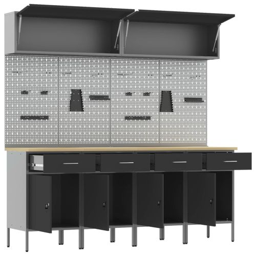 Комплект работни шкафове с чекмедже със съхранение 10 pcs Черно