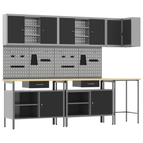 Комплект работни шкафове с чекмедже с рафт 10 pcs Черен и Сив