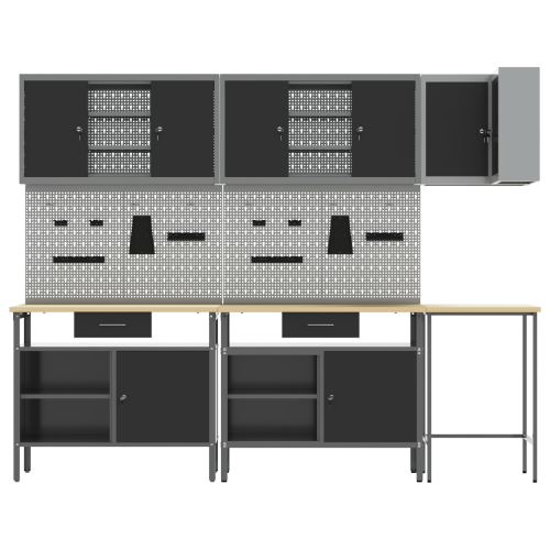 Комплект работни шкафове с чекмедже с рафт 10 pcs Черен и Сив