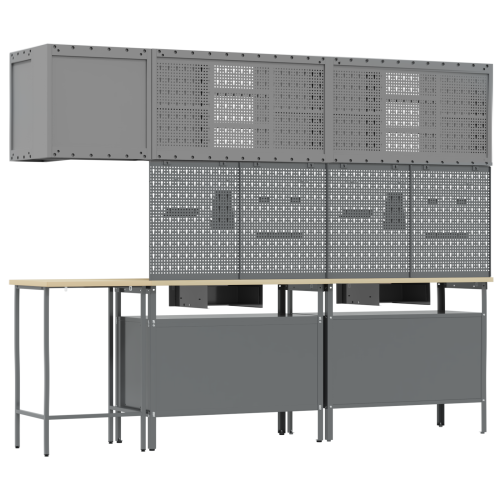 Комплект работни шкафове с чекмедже с рафт 10 pcs Черен и Сив