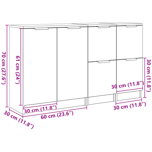 Служебен шкаф 3 pcs Черния дъб Инженерно дърво