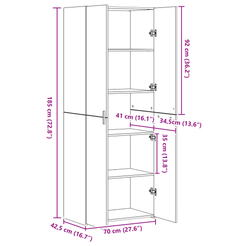 Висок шкаф 2 pcs Старо дърво 70 x 42,5 x 185 см