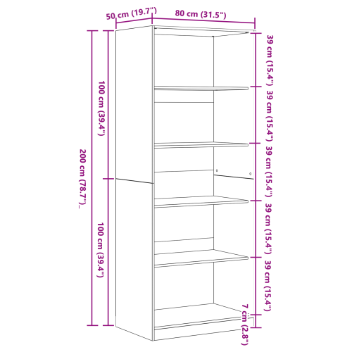 Гардероб с рафт Черния дъб 80 x 50 x 200 см Инженерно дърво