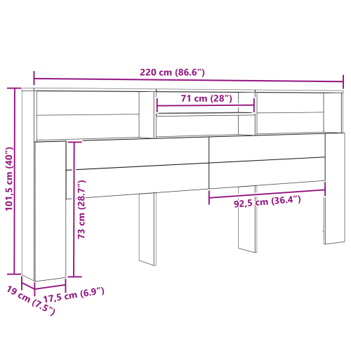 Табла за легло с рафт Дъб 220 x 19 x 101,5 см Инженерно дърво