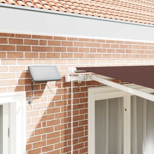 Ръчно прибираща се тента с LED, кафява, 300x250 см