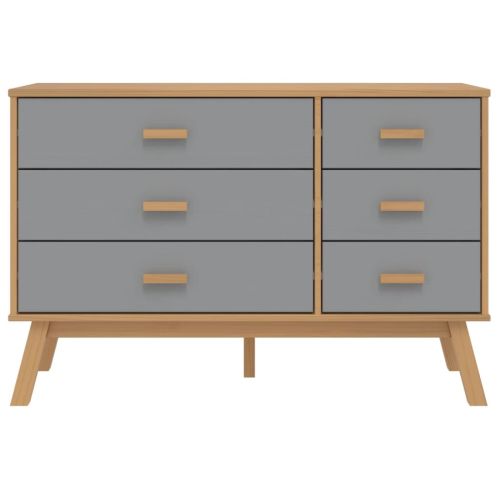 Шкаф с чекмеджета OLDEN, сиво и кафяво, борово дърво масив