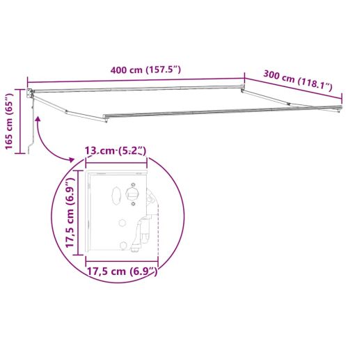 Автоматично прибираща се тента, кафява, 400x300 см