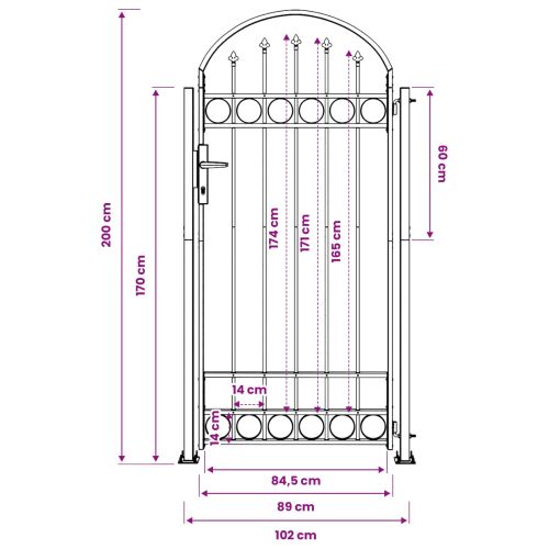 Стълб за ограда. Assen Сив 200 x 88 x 14 см Стомана