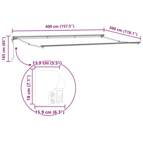 Рамка за сенник Кафяво 400 × 300 cm Полиестер с PU покритие