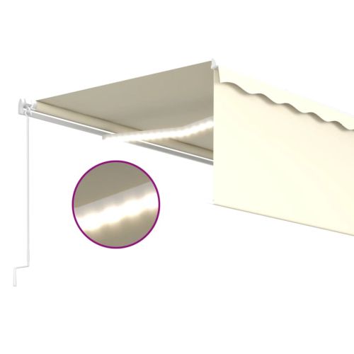 Ръчно прибиращ се сенник с щорa и LED, 5x3 м, кремав