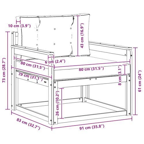 Среден диван за открито Солидно акациево дърво Естествен