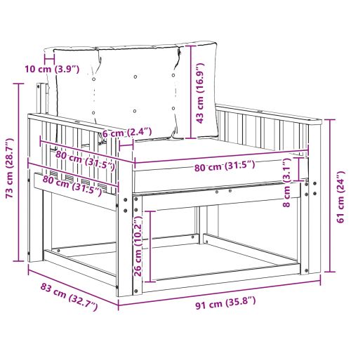 Среден диван за открито Солидно акациево дърво Естествен