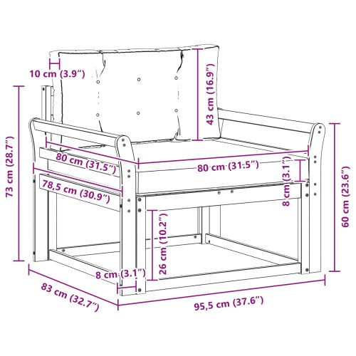 Среден диван за открито Солидно акациево дърво Естествен