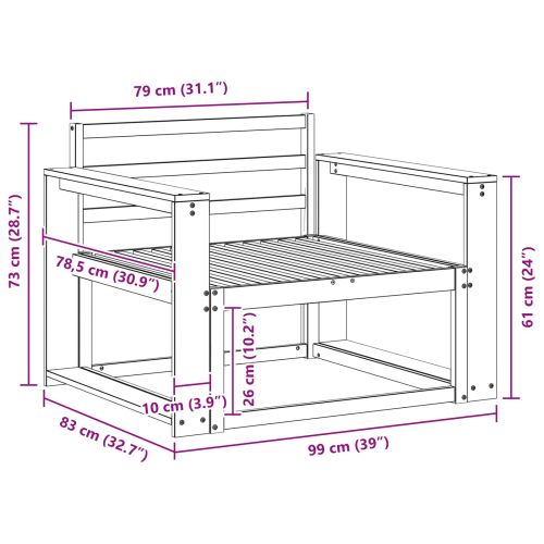 Среден диван за открито Солидно акациево дърво Естествен