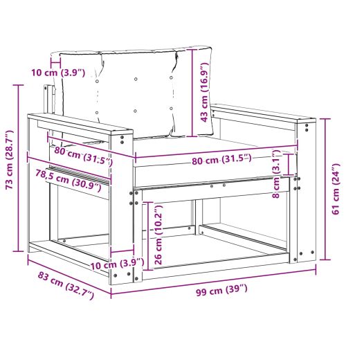 Среден диван за открито Солидно акациево дърво Естествен
