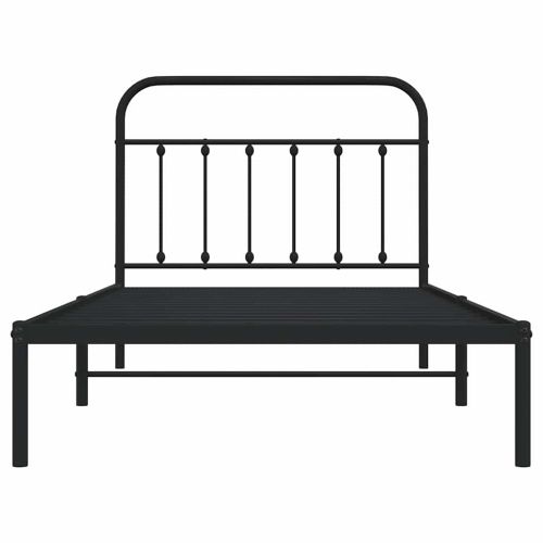 Метална рамка за легло с горна табла, черна, 100x200 см
