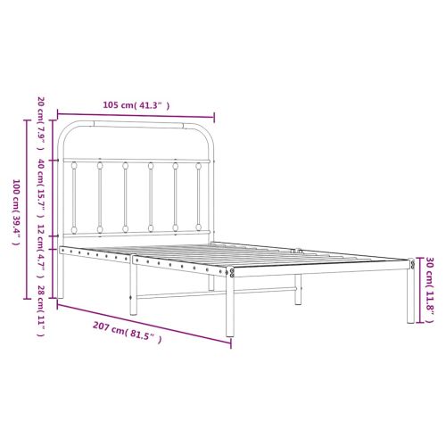 Метална рамка за легло с горна табла, черна, 100x200 см