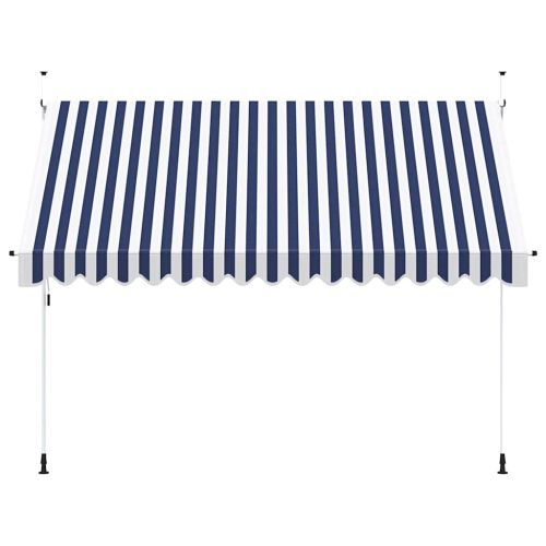 Ръчно прибиращ се сенник, 350 см, синьо-бели ивици