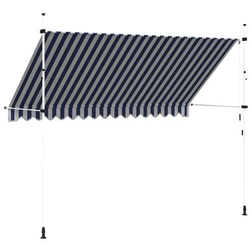 Ръчно прибиращ се сенник, 350 см, синьо-бели ивици