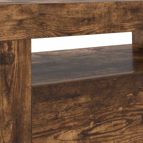 ТВ шкаф с LED осветление, опушен дъб, 120x35x40 см