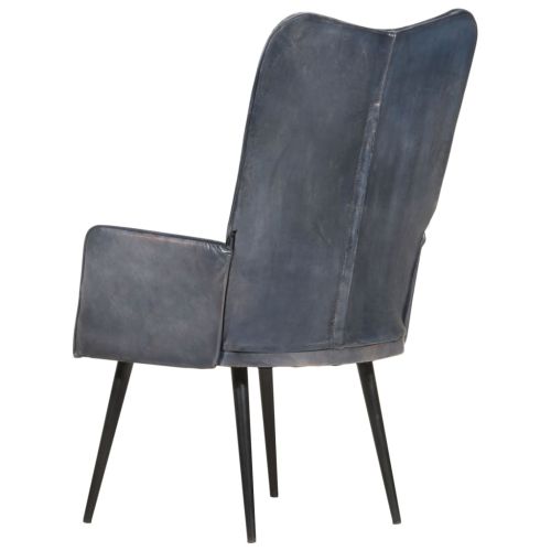 Wingback стол, сив, естествена кожа