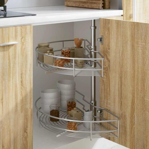 2-етажна кошница за кухня, сребриста, 180 градуса, 75x38x80 см