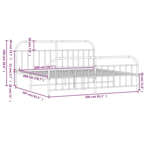 Метална рамка за легло с горна и долна табла, черна, 200x200 см
