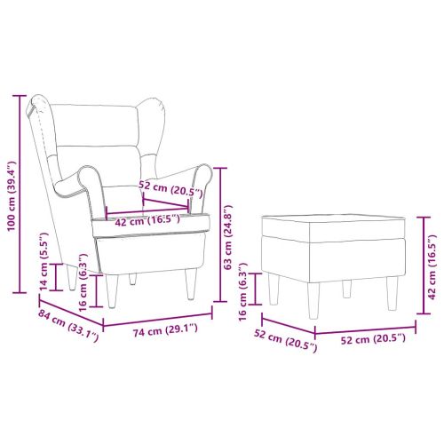 Фотьойл с табуретка за крака, тъмнокафяв, текстил